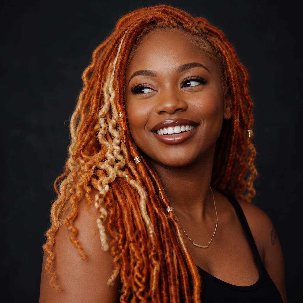 Dyed copper and blonde dreadlocks