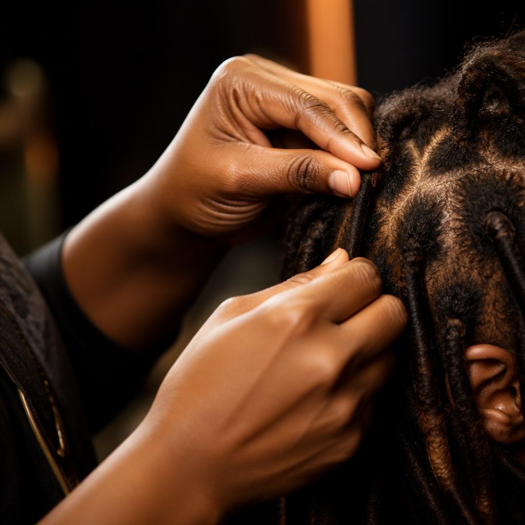 Loctician maintaining and retwisting locs